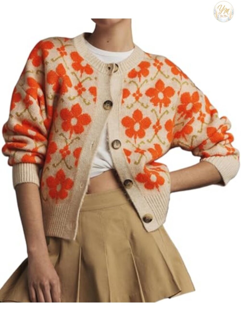 Floral Button Up Cardigan Lightweight Knit Sweater Women